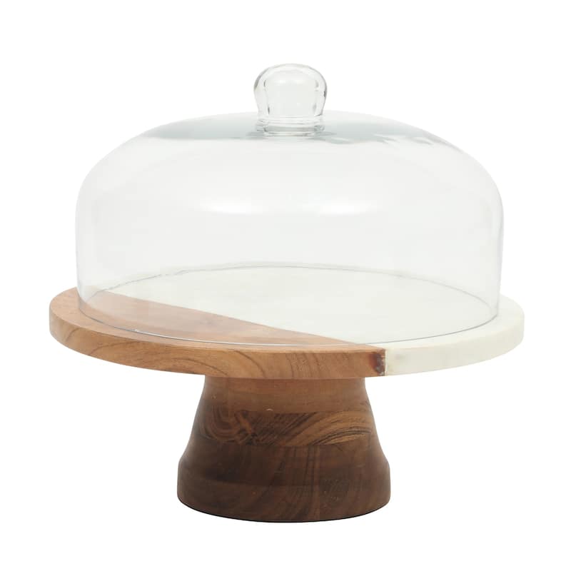 Gibson Elite Ridgehaven 11" Marble Cake Stand, Serving Platter, Charcuterie Board, and Center Piece Home Décor With Glass Lid - 10in x 10in x 4in