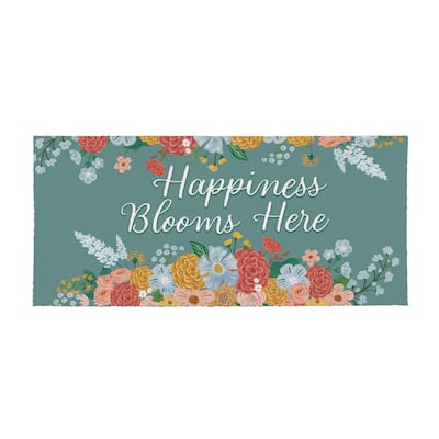 Happiness Blooms Here Flocked Coir Sassafras Switch Mat 22"x10" - 22" x 10"