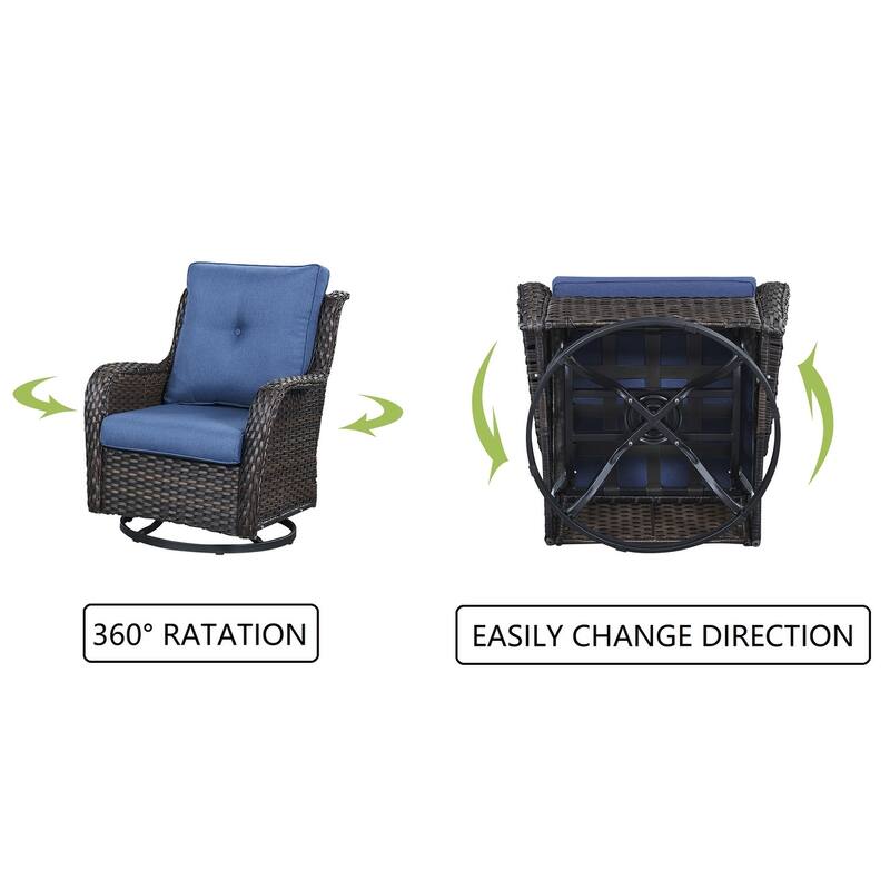 Gymojoy Outdoor Rattan Wicker Swivel Chair with Cushion (Set of 2)