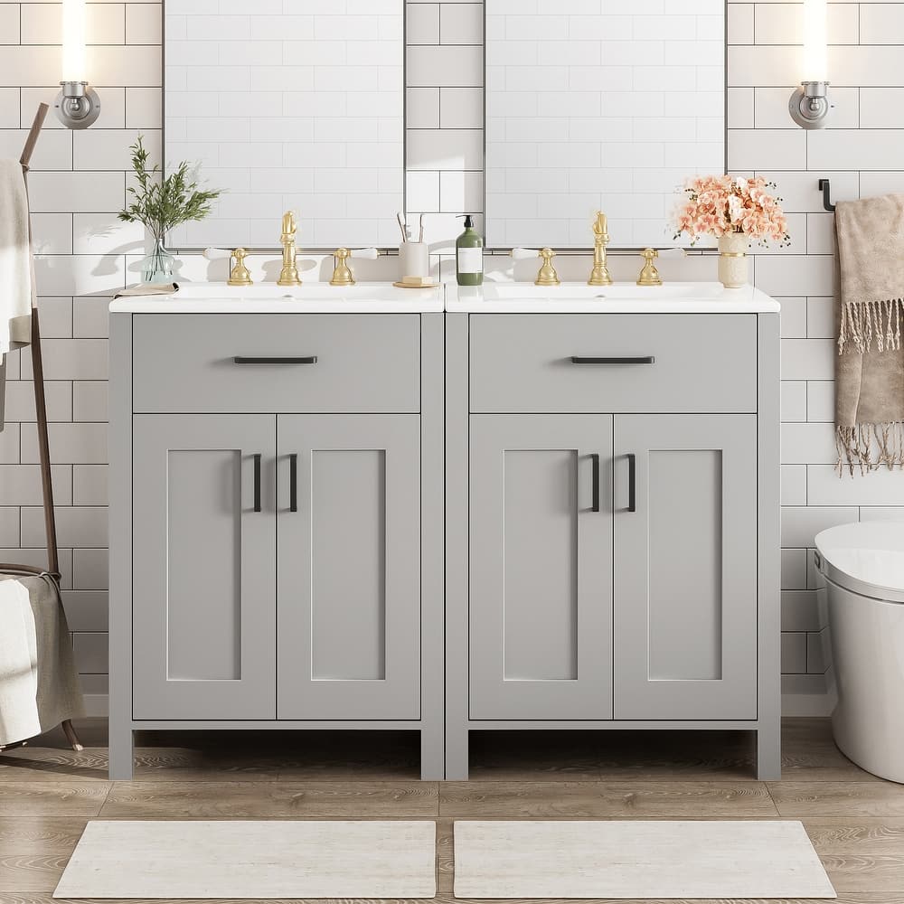 GDFStudio - Nova Bathroom Vanity Cabinet with Ceramic Sink, Soft-close Doors & Adjustable shelf
