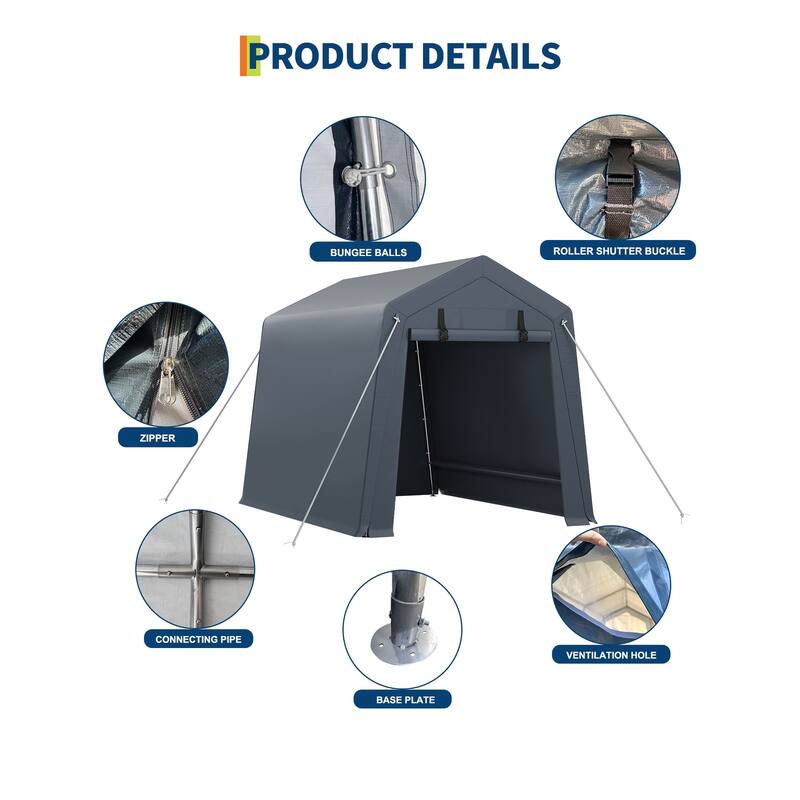6x6 FT Portable Outdoor Storage Shed with 2 Roll-Up Zipper Doors & Vents, 240G Heavy-Duty Shelter Waterproof PE Tarp