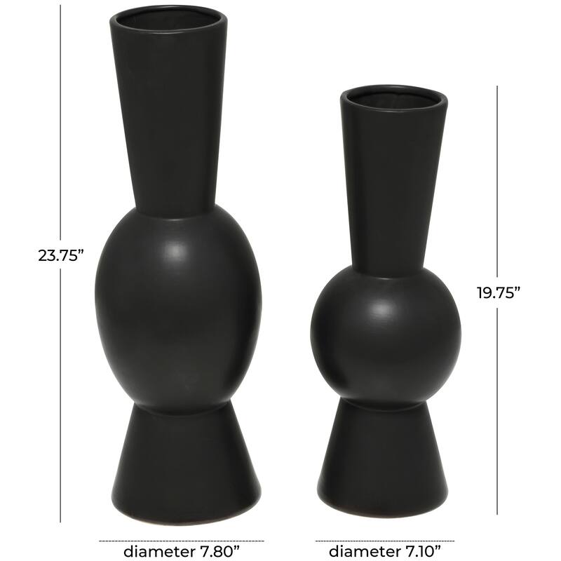 Black Ceramic Fluted Round Abstract Decorative Vase (Set of 2) - 24", 20"H