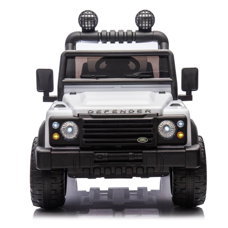 24V Land Rover Defender Ride On Car for Kids with Four-Wheel Suspension, LED Lights, and Parent Remote Control - White