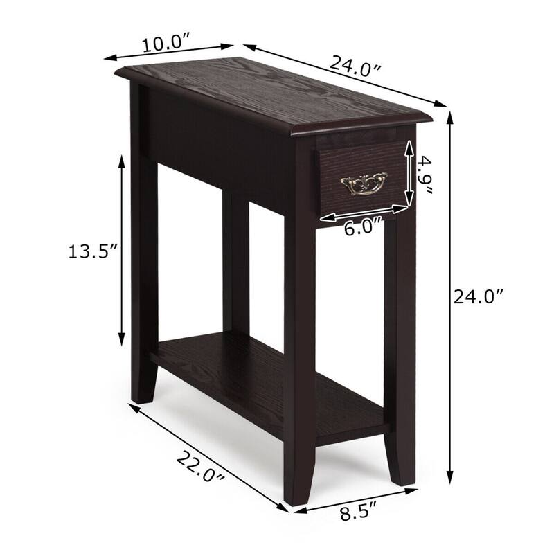 Gymax 2 Tier End Bedside Sofa Side Table Narrow Nightstand w/Drawer - See Details
