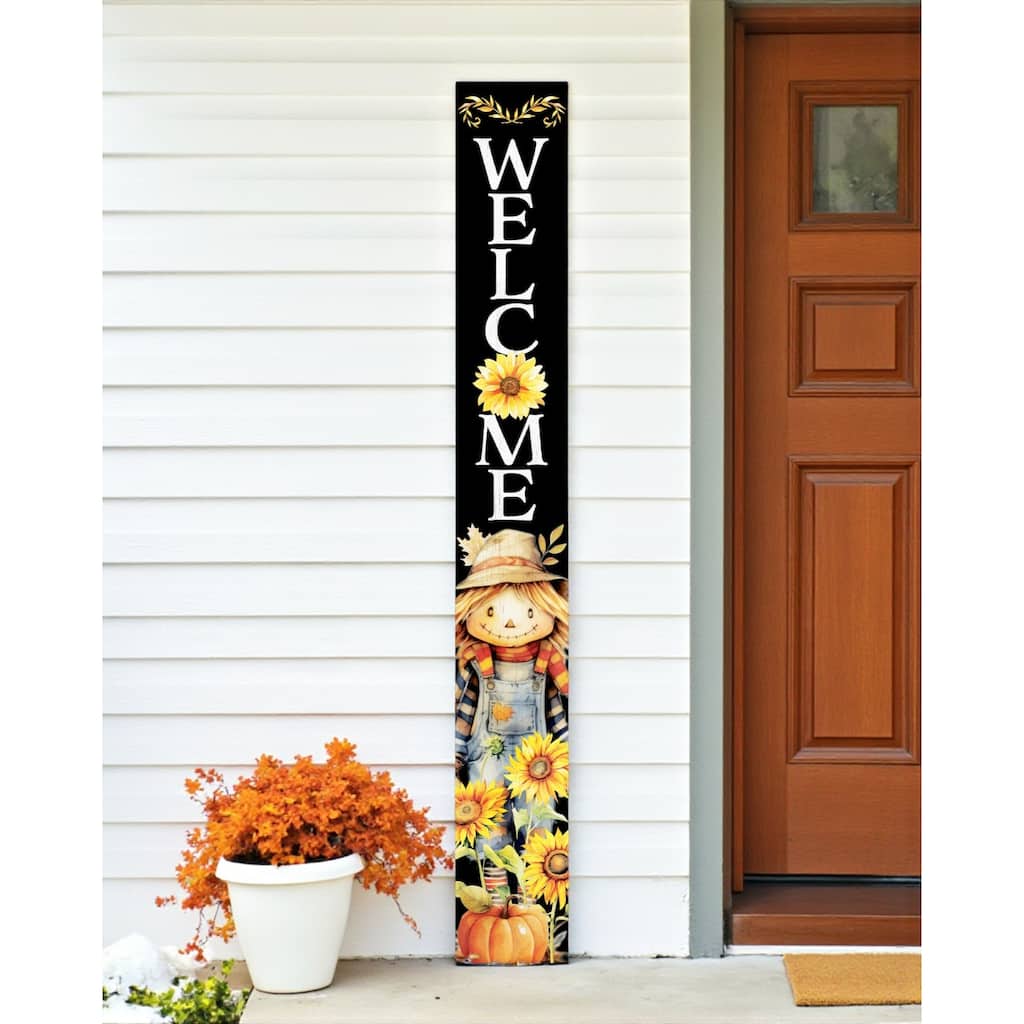 HomeRoots 72" Black White Yellow And Orange Solid Wood Porch Sign