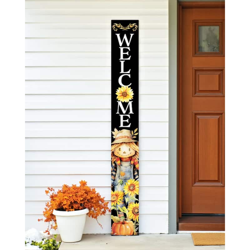 HomeRoots 72" Black White Yellow And Orange Solid Wood Porch Sign - Orange/White/Black - Wood
