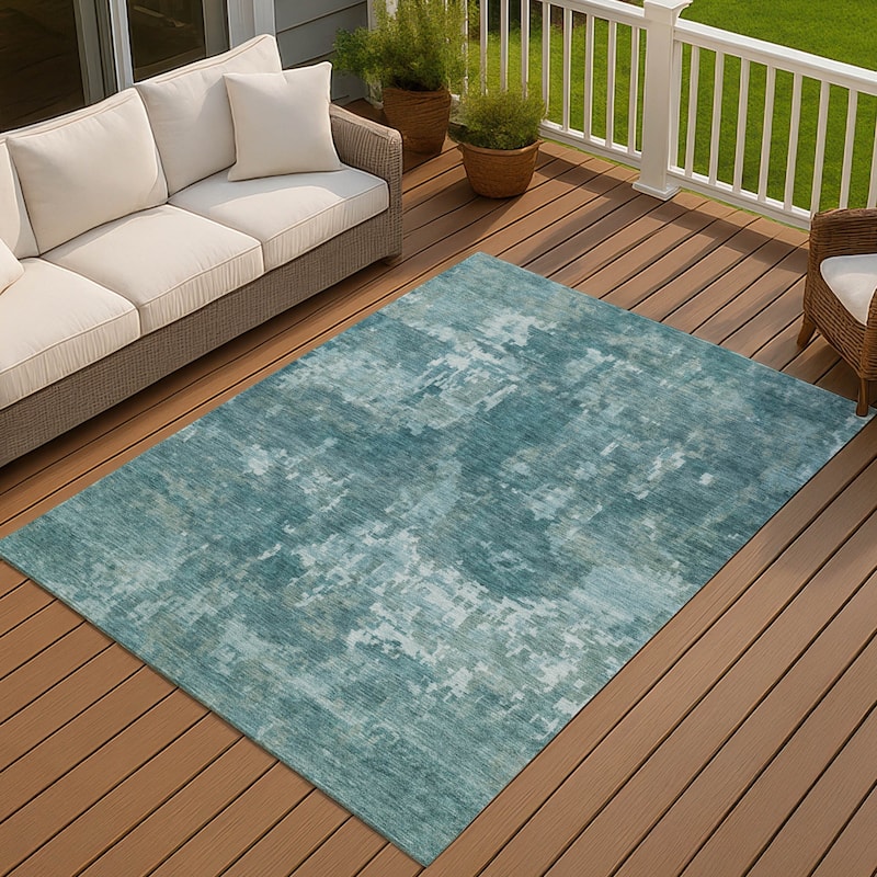 Machine Washable Indoor/ Outdoor Ombre Abstract Chantille Rug - Teal - 5' x 7'6"