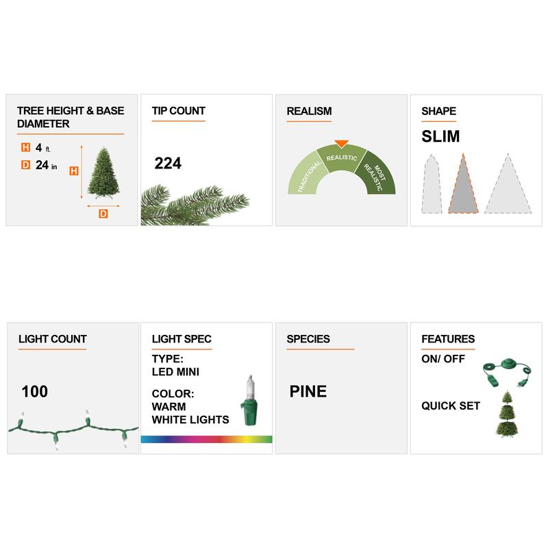 Glitzhome 4/5ft Pre-Lit Snow Flocked Christmas Tree in Pot, Berry Bow Wreath and Garland Set Xmas Decor