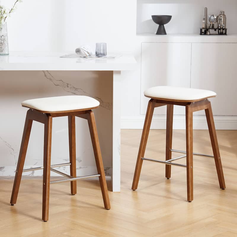 26-Inch Faux Leather Wood Counter Stools Set of 1/2/3 - 26"H x 18.1"L x 16.5"D