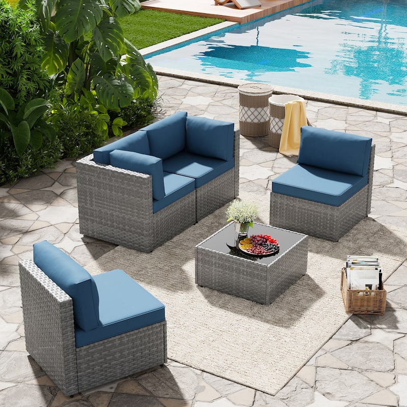 Outdoor 5-Piece Wicker Sectional Sofa Set with Table