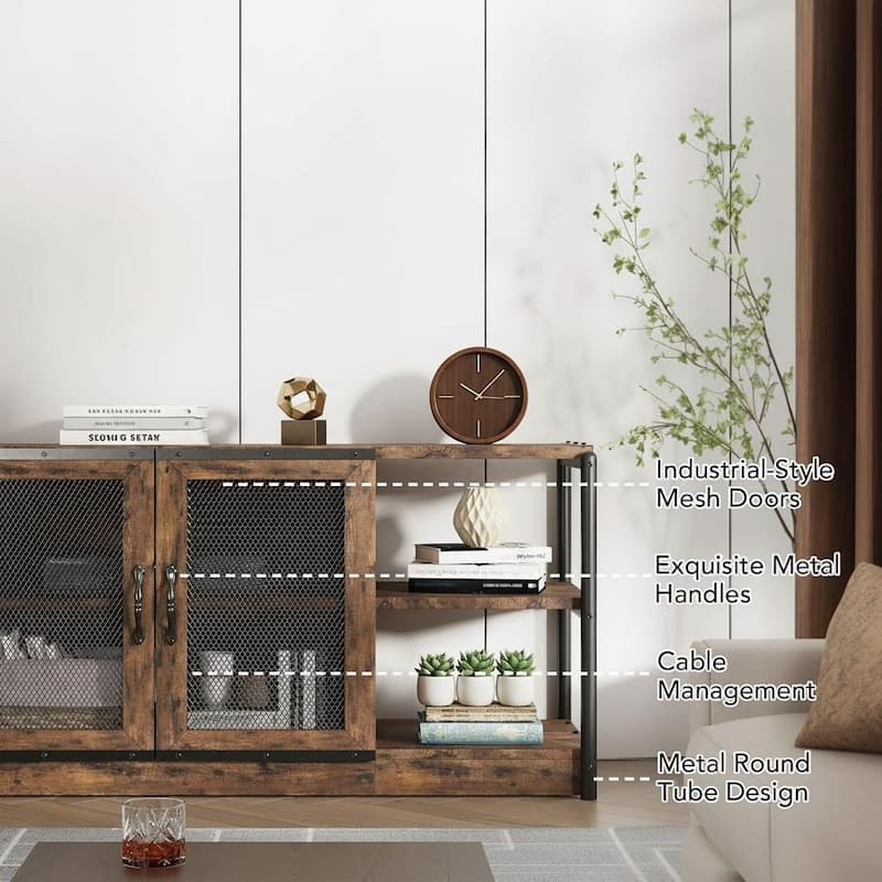 Farmhouse TV Stand, with Double Mesh Doors