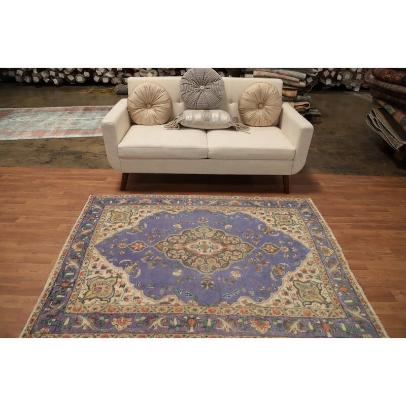 Hand Knotted Oriental 100% Wool Carpet Traditional Floral Purples Tabriz Area Rug - 6' 0'' X 4' 6''