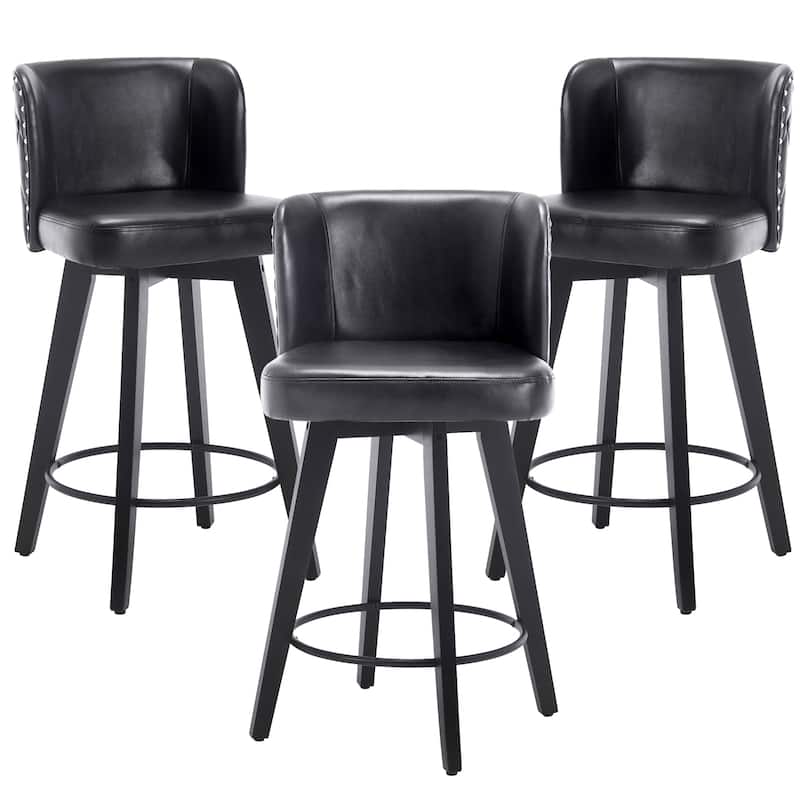 27.5" Faux Leather Upholstered Swivel Counter Height Bar Stool with Wooden Frame, Set of 1/2/3/4