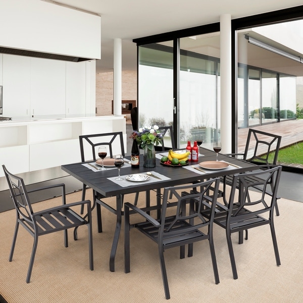 NUU GARDEN Outdoor Black Steel 7-piece Dining Set. Opens flyout.