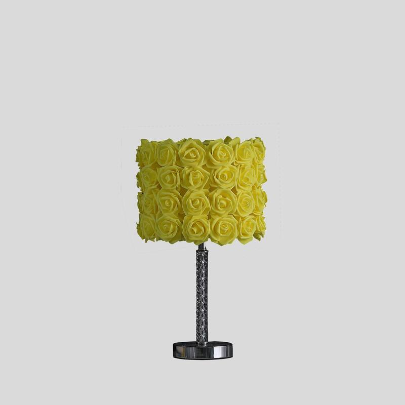 Coastal Cottage Table Lamp - Yellow Roses Bloom Acrylic Metal Lamp Shade 18.25"