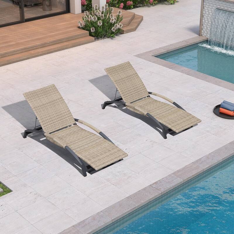 PURPLE LEAF Patio Chaise Lounge Chair Set of 2 Outdoor Lounge Chair with Arm All Weather Adjustable Lounger