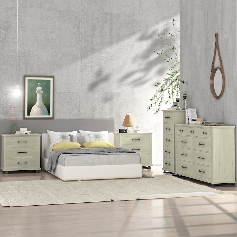 Farmhouse 4-Piece Bedroom Set - 2 Nightstand, 1 Chest and 1 Dresser