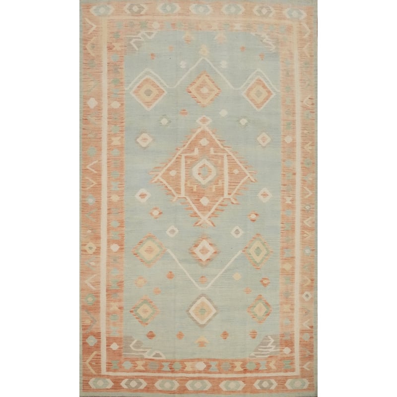 Hand Woven Oriental 100% Wool Carpet Southwestern Tribal Navy Blue & Blues Kilim Area Rug - 9' 9'' X 6' 5''