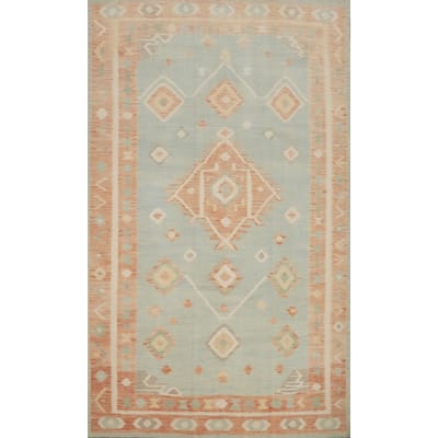 Hand Woven Oriental 100% Wool Carpet Southwestern Tribal Navy Blue & Blues Kilim Area Rug - 9' 9'' X 6' 5''