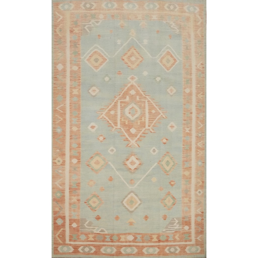 Hand Woven Oriental 100% Wool Carpet Southwestern Tribal Navy Blue & Blues Kilim Area Rug - 9' 9'' X 6' 5''