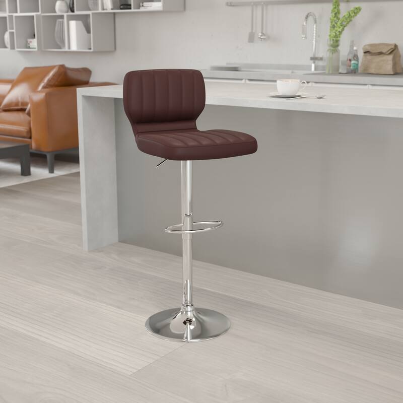 Contemporary Chrome Adjustable Bar Stool - 16.5"W x 19"D x 34.5" - 43"H - Brown Vinyl