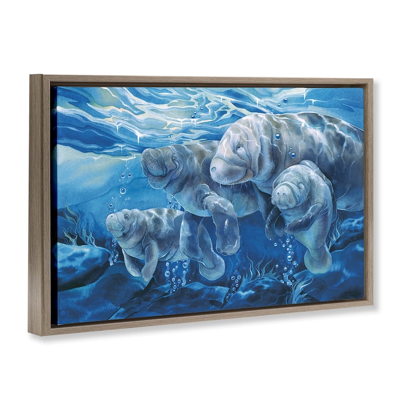 Stupell Underwater Manatee Family Framed Floater Canvas Wall Art Design By Jody Bergsma