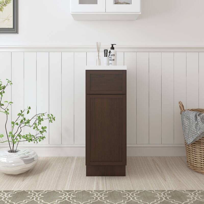 Vanity Art 12" Freestanding Single Base Storage Cabinet with Soft Close Door - Brown