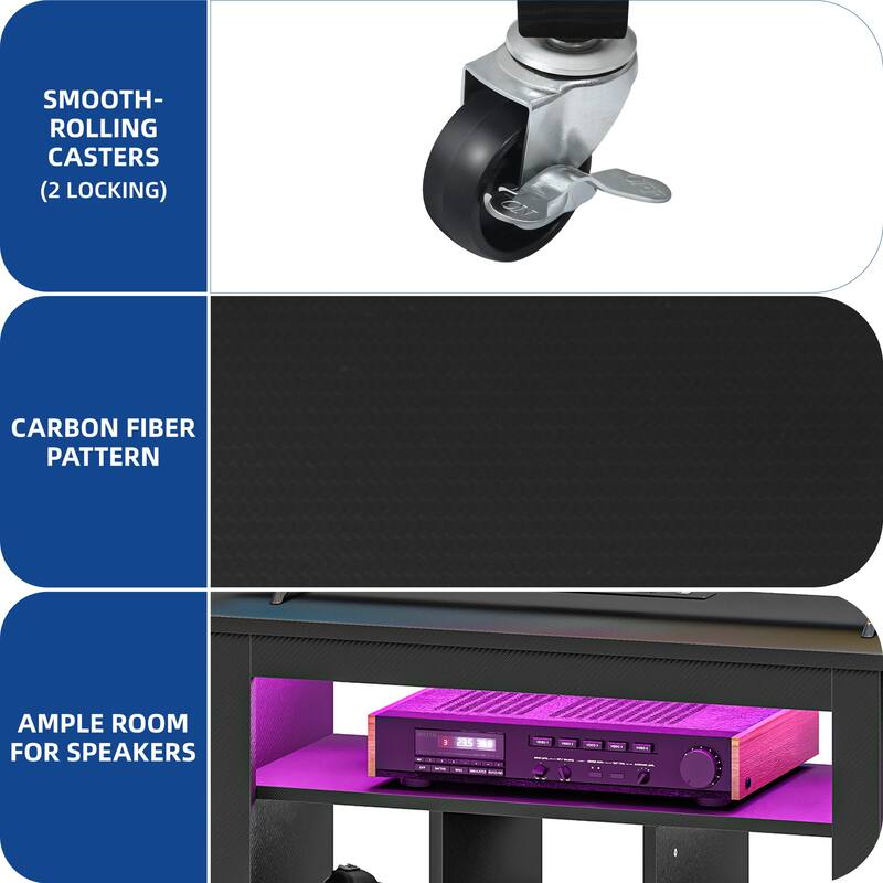 Moasis Modern Corner TV Stand for TV up to 55" Media Entertainment Center with LED Lights and Power Outlets