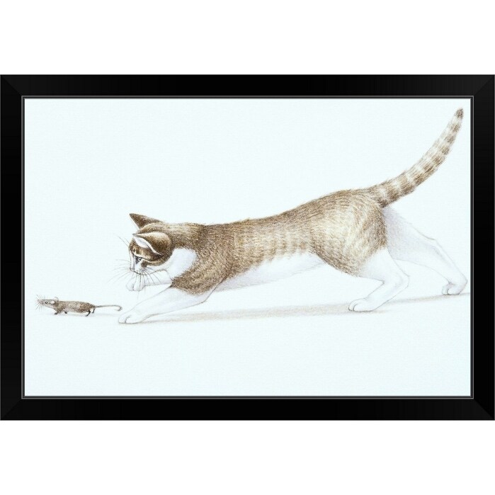 Shop Illustration Of Brown And White Cat Chasing House Mouse