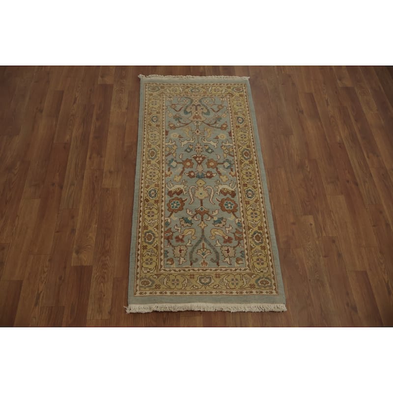 Hand Knotted Oriental 100% Wool Carpet Traditional Floral Navy Blue & Blues Ziegler Area Rug - 4' 0'' X 1' 11''