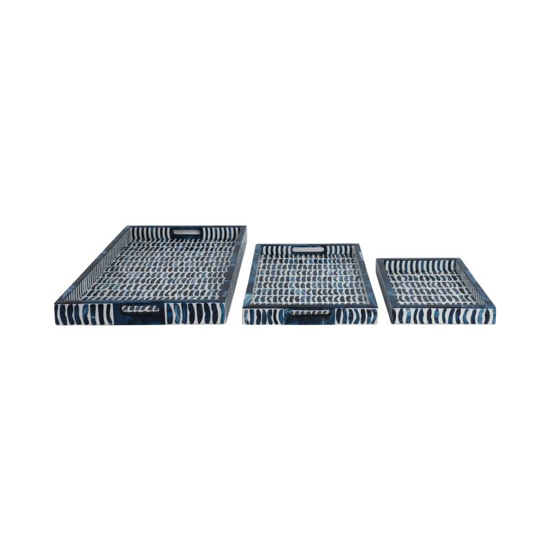Blue/White 13/18/24 in. Trays with Inlay Pieces (Set of 3) - 24.0"