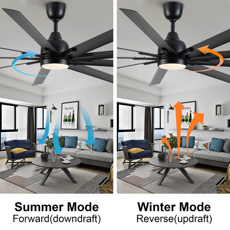 Cusp Barn 84'' Super Large Black Reversible 6 Speed Ceiling Fan with Light and Remote Control in Any Indoor or Outdoor Area