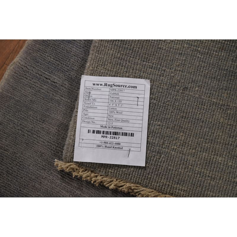 Modern Gray Gabbeh Oriental Area Rug Hand-Knotted Solid Wool Carpet - 5'1" x 6'5"