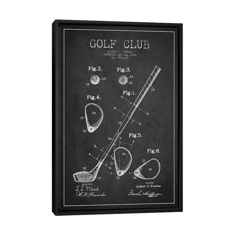 iCanvas "Golf Club Charcoal Patent Blueprint" by Aged Pixel Framed Canvas Print - Black - 40x26