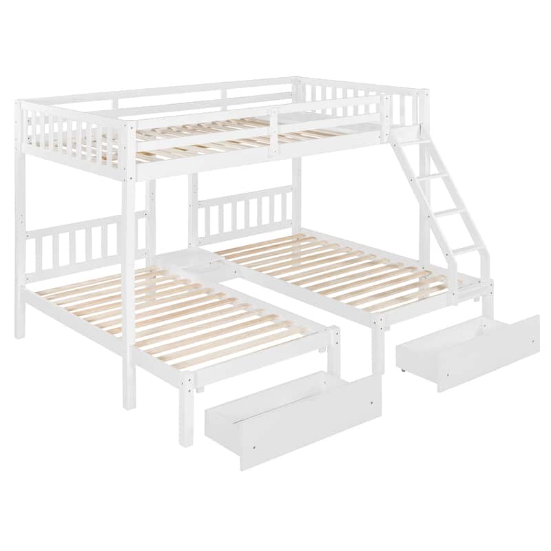 Full Over Twin Twin Bunk Bed with Drawers, Guardrails, and Storage Shelf