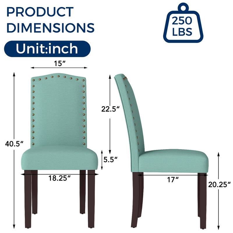 Fabric Upholstered Nailhead Trim Parson Dining Chairs Set of 2
