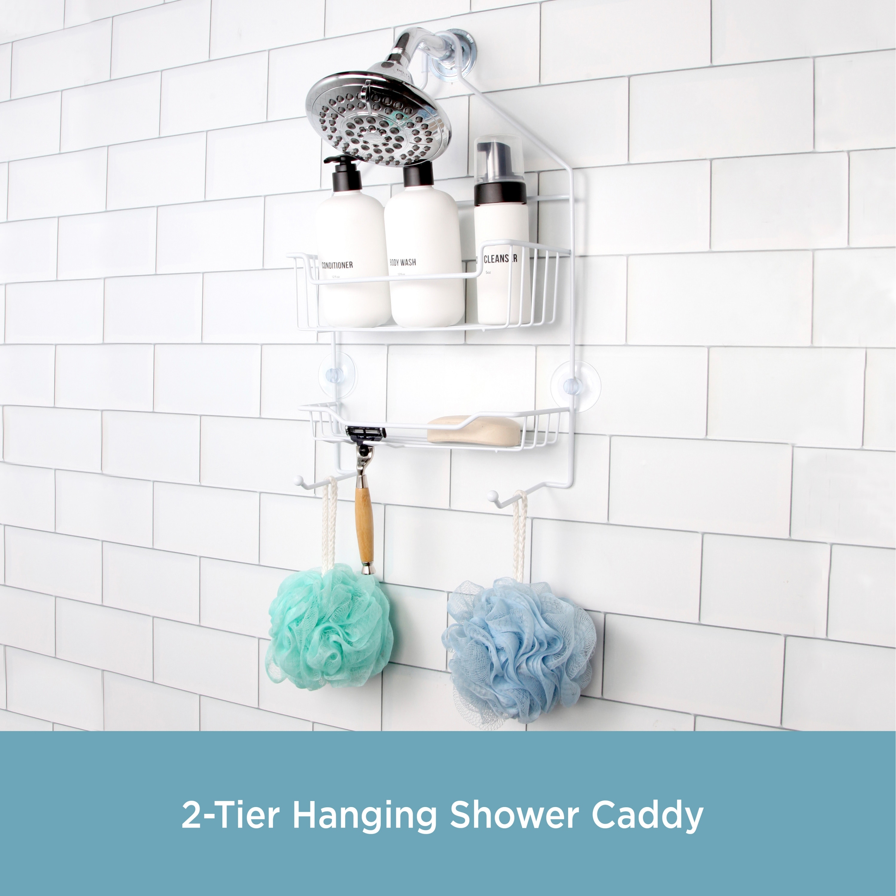 Kenney 4-Pocket Hanging Mesh Suction Shower Organization Caddy, White