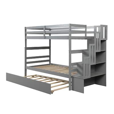 Twin Over Twin Bunk Beds with Twin Trundle & Stairway Storage Function