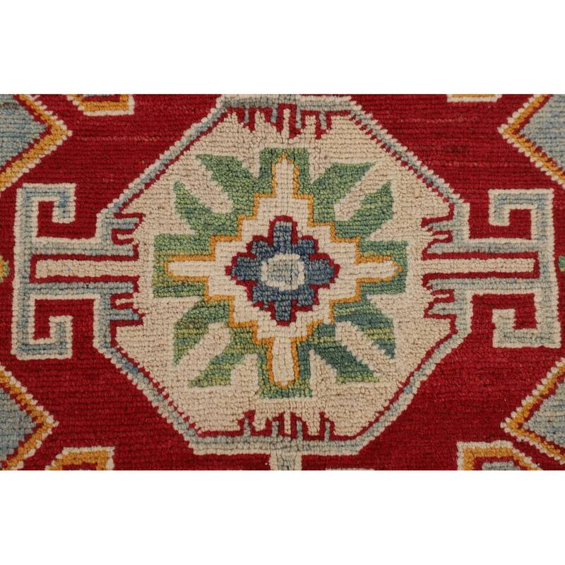 Hand Knotted Oriental 100% Wool Carpet Traditional Geometric Navy Blue & Blues Kazak Area Rug - 9' 8'' X 6' 6''