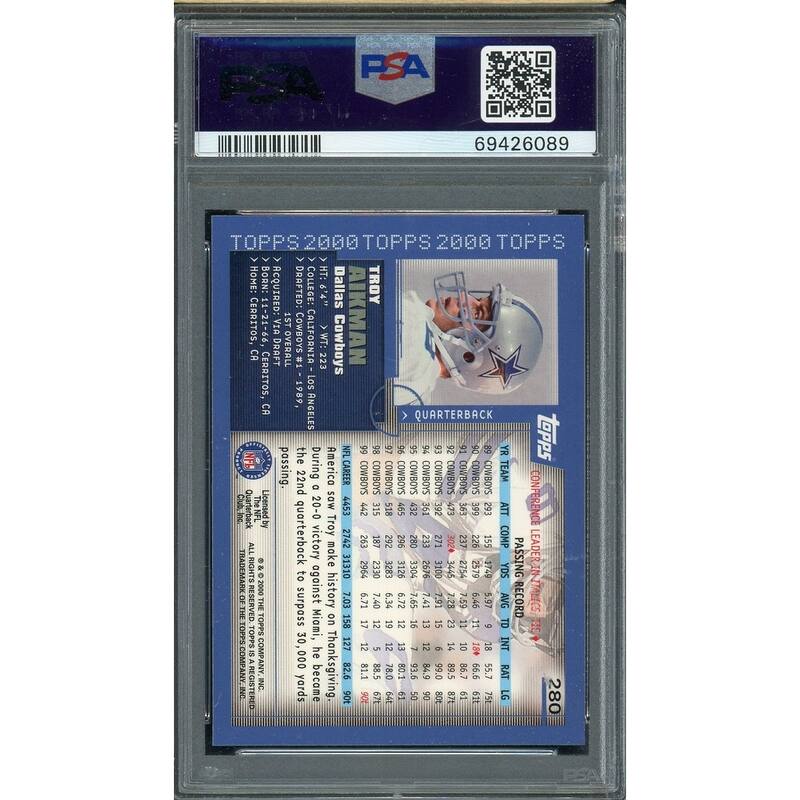 Troy Aikman 2000 Topps Collection Football Card #280 Graded PSA 10 - 8'6" x 11'6"