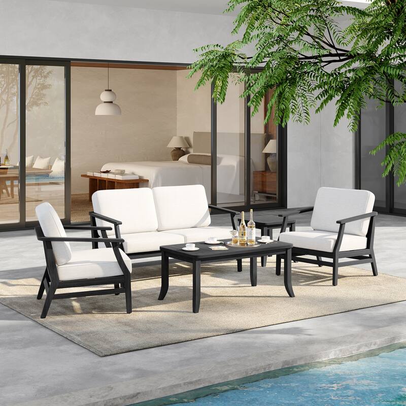 5-Piece Outdoor Teak Wood Patio Conversation Set with Cushions