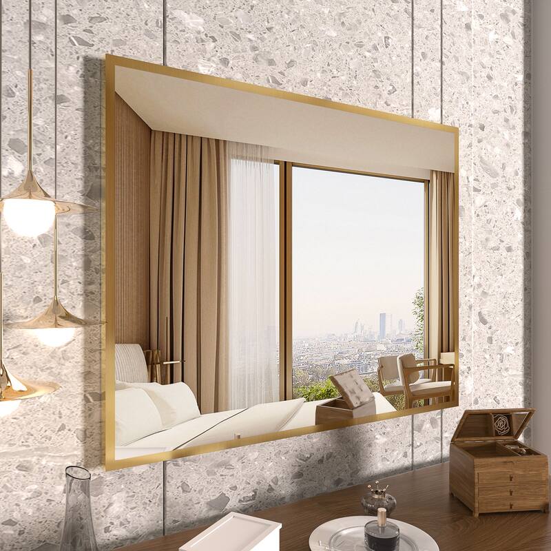 QuivaraView Wall Mounted Aluminum Frame Bathroom Vanity Mirror - 40" x 32" - Brushed Gold
