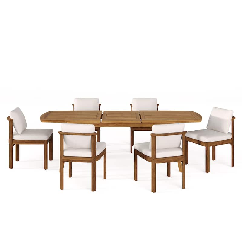 Christopher Knight Home - 7-Piece Outdoor Acacia Wood Dining Set with Sculpted Back Chairs & 71" Expandable Dining Table
