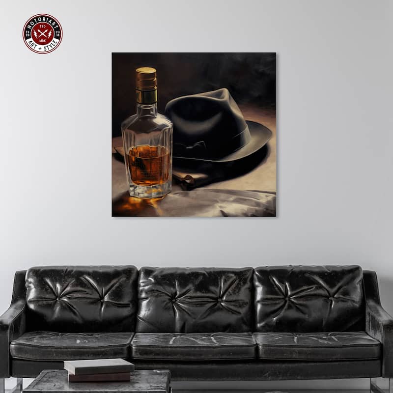 Notoriart Whiskey And Vintage Hat Ii Gallery Wrapped Bar Cart Art For Men