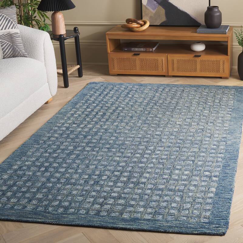 SAFAVIEH Handmade Abstract Nurcan Modern & Contemporary Wool Rug - 6' Square - Blue