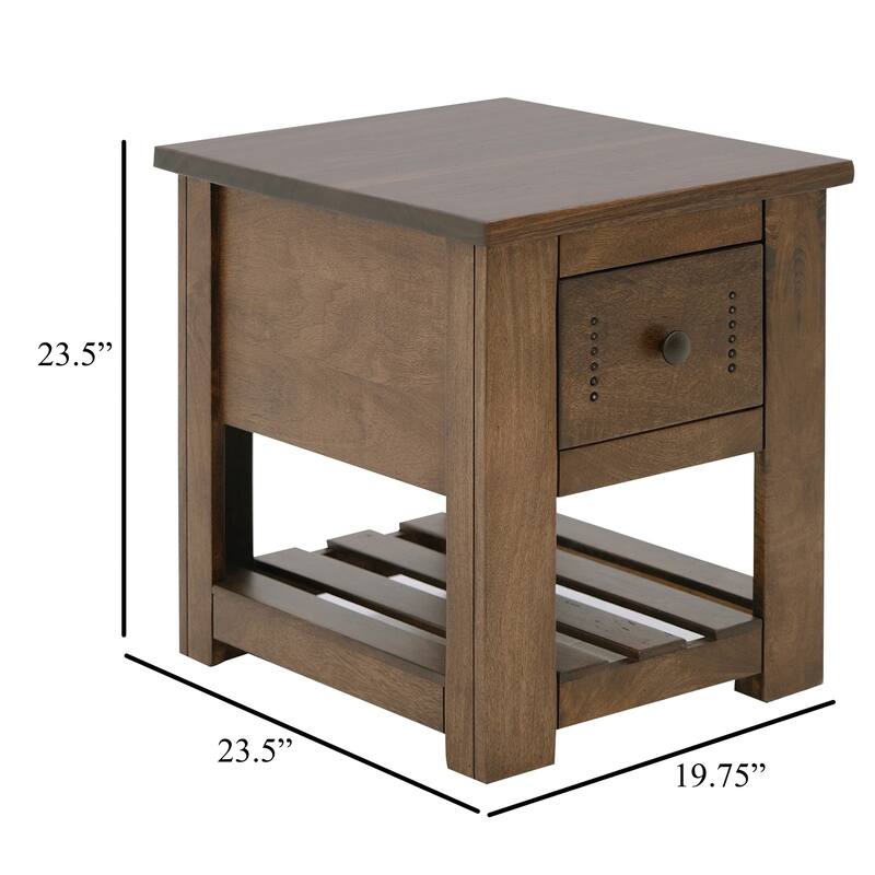 Linaa Chairside Table, 1 Drawer, 1 Shelf, Barrel Brown Wood, 24 Inch