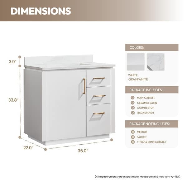 dimension image slide 14 of 16, San Single Bath Vanity with Composite Stone Top without Mirror