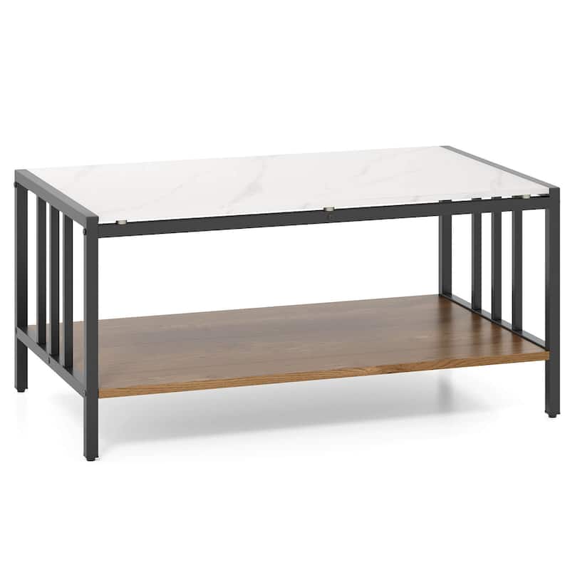 Marble Center Table w/Sintered Stone Tabletop Modern Coffee Tables - White, Black & Natural