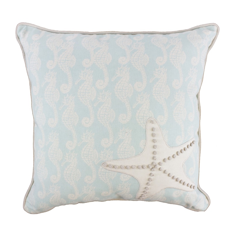 Light Powder Blue Seahorse & Starfish Accent Throw Pillow, 16" x 18"