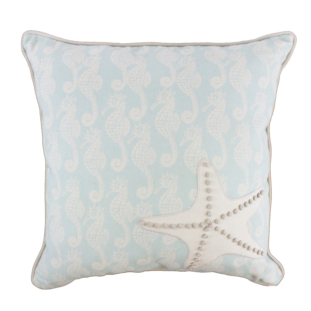 Light Powder Blue Seahorse & Starfish Accent Throw Pillow, 16" x 18"